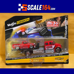 Maisto - 1:64 - International Durastar Flatbed With 1987 Chevy Silverado 1500 Edelbrock - Mijo Exclusives - Elite Transport