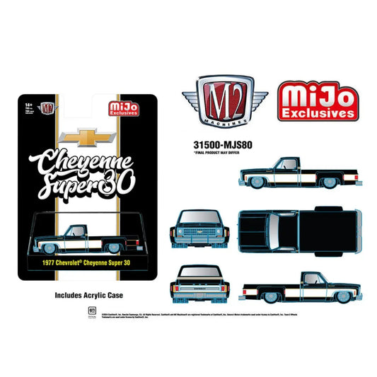 [PRE-ORDER] M2 Machines - 1:64 - 1977 Chevrolet Cheyenne Super 30 Pickup Truck (Black and White Two Tone) - MiJo Exclusives Limited Edition