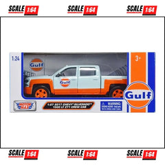 Motormax - 1:27 - 2017 Chevrolet Silverado 1500 LT Z71 Crew Cab - Light Blue with Orange - Gulf Oil