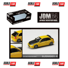 (PRE-ORDER) Hobby Japan - 1:64 - JDM64 Honda CIVIC TYPE R (EK9) JDM Style - Sunlight Yellow w/ Carbon Hood