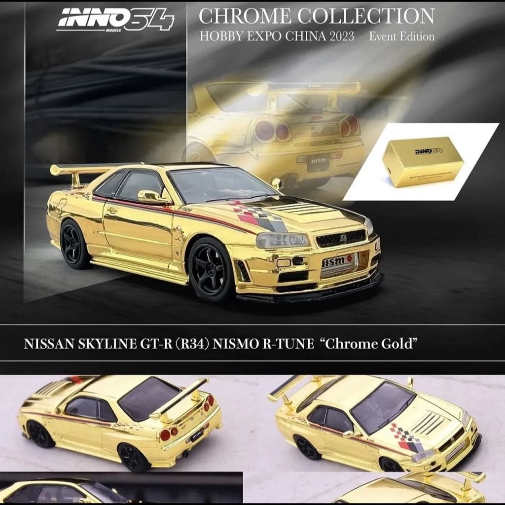 INNO64 - 1:64 - Nissan Skyline GT-R (R34) - NISMO R-Tune (Gold Chrome) - Hobby Expo China 2023 Event Edition