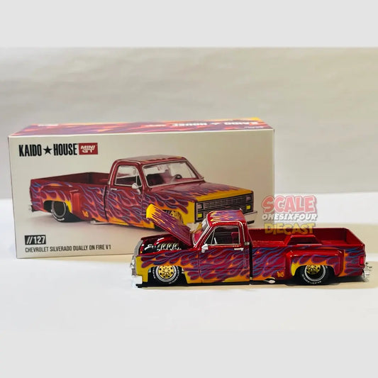 Kaido House - 1:64 - Chevrolet Silverado Dually on Fire V1 - Red with Flames