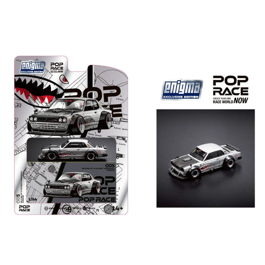 [PRE-ORDER] Pop Race x Enigma - 1:64 - Skyline GT-R V8 Drift (HAKOSUKA) - Metallic Silver