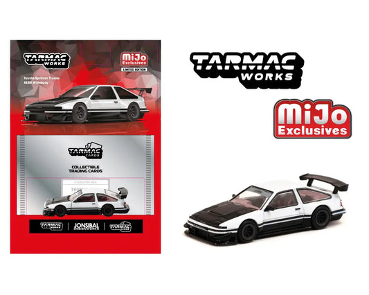 Tarmac Works - 1:64 - Toyota Sprinter Trueno AE86 Widebody by Jon Sibal with Trading Card - White - MiJo Exclusives